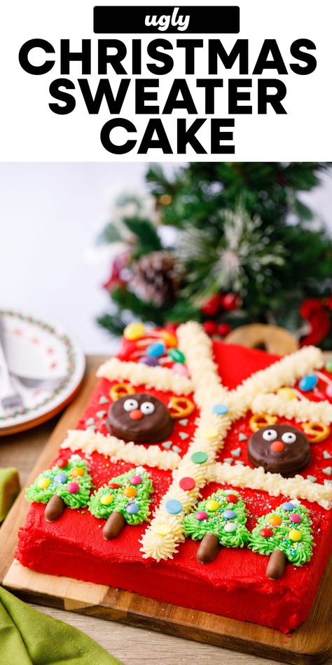 Here's how to make the most decadent, most addictive and undeniably most festive ugly christmas sweater cake. Ugly Sweater Cake Ideas, Make Ugly Christmas Sweater, Christmas Sweater Cake, Ugly Christmas Sweater Cake, Easy Ugly Christmas Sweater, Ugly Sweater Cake, Making Ugly Christmas Sweaters, Sweater Cake, Cake Fails