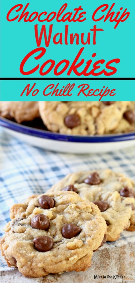 Easy Chocolate Chip Walnut Cookies recipe that is super simple to make, no chilling required! Only a few ingredients to just mix, bake and EAT!  #easycookies #chocolatechip #walnuts Walnut Cookies Recipe, Walnut Cookie Recipes, Chocolate Chip Walnut Cookies, Cookie Bars Easy, Cookie Recipes Unique, Healthy Chocolate Chip, Fresh Baked Cookies, Pumpkin Chocolate Chip Cookies, Walnut Cookies