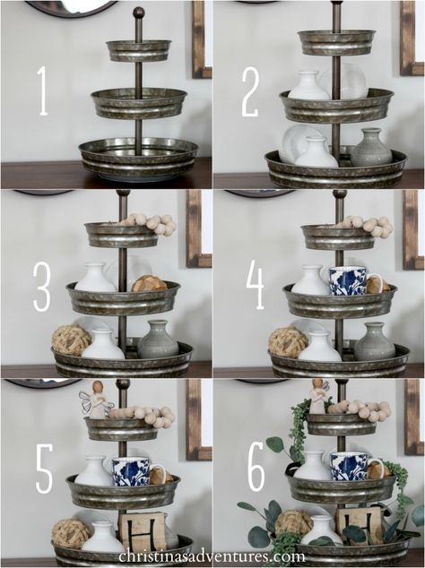 Tray Styling, Tiered Stand, Country Farmhouse Decor, Wood Accents, Tiered Tray Decor, Home Staging, Decoration Design, Hobby Lobby, How To Style