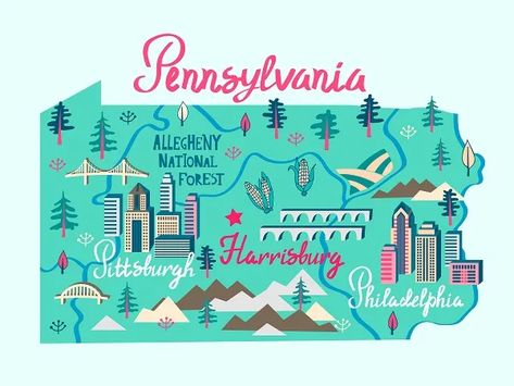 5 Rockhounding Sites in Pennsylvania (Quartz, Fossils, Petrified Wood and More!) - Rock Seeker Pennsylvania Map, Allegheny National Forest, Birch Wood Wall, Hang Art, Tourist Map, Crystal Cave, Stock Art, Rock Collection, Illustrated Map