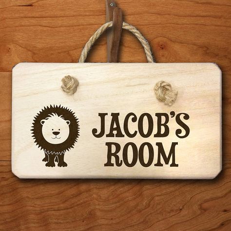 Kids Bedroom Door Signs, Bedroom Door Signs, Personalized Wooden Signs, Wooden Bedroom, Wooden Door Signs, Wooden Products, Hanging Door, Lion Design, Wooden Door Hangers