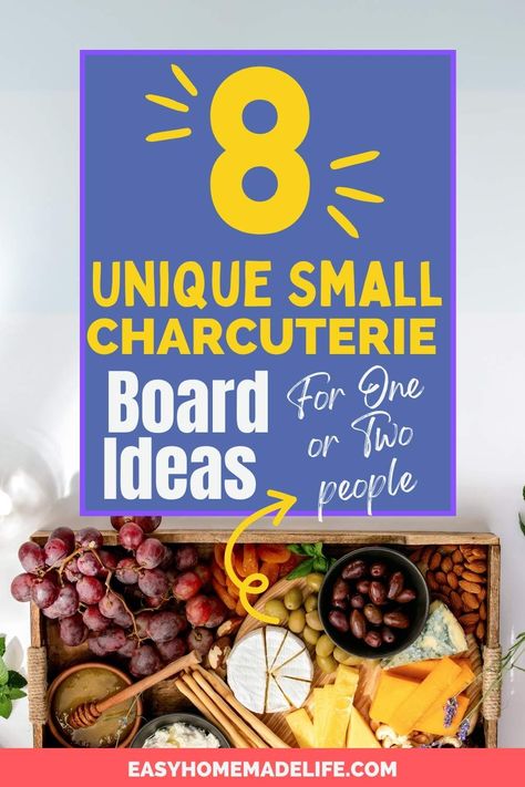 A charcuterie board is a fun and easy way to serve quick bites to your guests. If you're looking for small charcuterie board ideas for date night or a small gathering, try these unique mini charcuterie boards - from a cute dessert board  and fun charcuterie cones to a romantic spread for two, guests of all ages will love what you'll serve. Our guide also covers what food to include, plus tips to create a delightful  spread. Interested? Read our latest blog post over at Easy Homemade Life! Small Charcuterie Board Ideas, Mini Charcuterie Boards, Unique Charcuterie Board Ideas, Charcuterie Cones, Small Charcuterie Board, Mini Charcuterie Board, Small Charcuterie, Mini Charcuterie, Chocolate Dipping Sauce