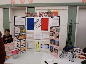 This is a really cute display for World Thinking Day. I love how they have the Country's name displayed above the board. Everyone gets s... France School Project, France World Thinking Day, Country Presentation Ideas, World Thinking Day France, Presentation Board Ideas, France Project, Girl Scout Gold Award, Geography Project, Girl Scout Troop Leader