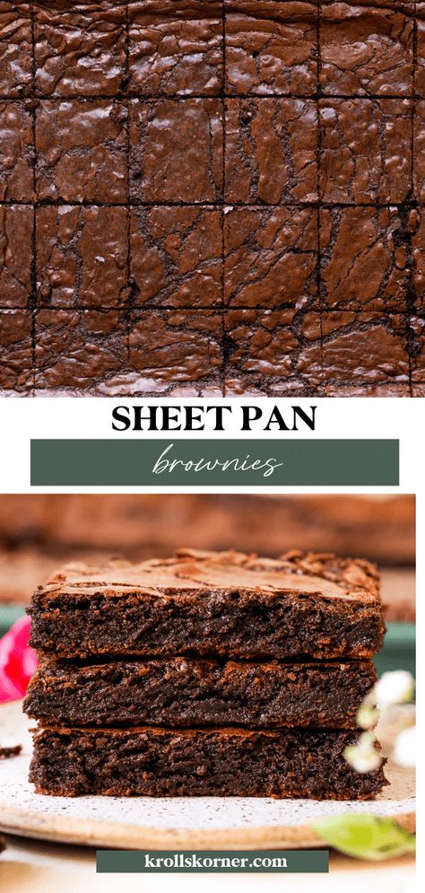 THE BEST Sheet Pan Brownies • Kroll's Korner Sheet Pan Brownies, Pan Brownies, Best Ever Brownies, Brownie Brittle, Bar Desserts, Pan Cookies, How To Make Brownies, Peppermint Brownies, Fudgy Brownie