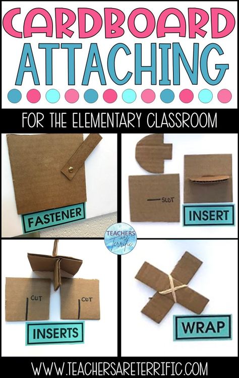 Using Cardboard in STEM (Attachment Techniques) - Teachers are Terrific Attachment Techniques, Cardboard Challenge, Stem Students, Couple Crafts, Kindergarten Projects, Stem Classes, Stem Teacher, Activity Box, Cardboard Sculpture