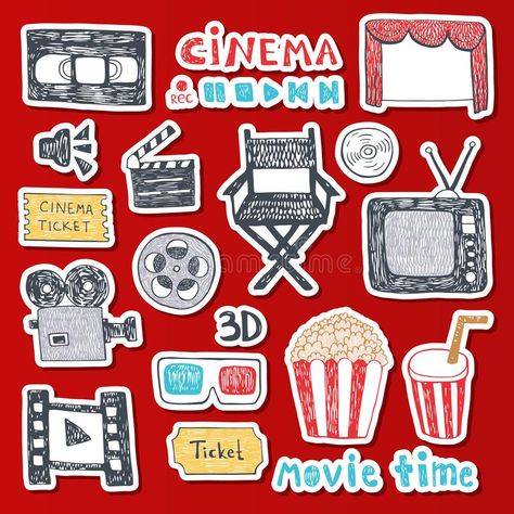 Cinema Stickers, Movie Elements, Cinema Illustration, Film Elements, English Classes For Kids, Cinema Theme, Aladdin Wallpaper, Cinema Design, Movie Themed Party