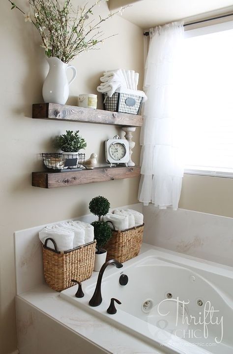 Shelves Over Tub, Bathroom Shelves Over Tub, Bathroom Floating Shelves, Home Decor Cheap, Bathtub Decor, Cute Dorm Rooms, Floating Shelves Diy, Decoration Tips, Estantes Flotantes