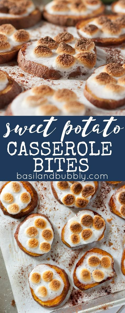 Sweet Potato Casserole Bites are baked in the oven and have all the flavor of the classic Thanksgiving side dish, in an appetizer! One of our FAVORITE sweet potato recipes! Sweet Potato Casserole Bites, Casserole Potato, Baked Sweet Potato Casserole, Thanksgiving Appetizers Easy, Thanksgiving Food Sides, Classic Thanksgiving, Sweet Potato Slices, Thanksgiving Side Dish, Sweet Bites