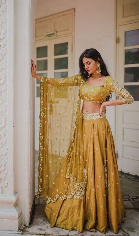 Mustard Lehenga Choli. Slides Outfit, Indian Outfits Lehenga, Yellow Lehenga, Ritu Kumar, Indian Bridal Wear, Indian Lehenga, Dress Indian Style, Indian Wedding Outfits, Lehenga Designs