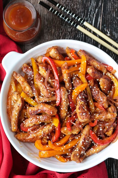 This Pork Stir Fry Recipe is always a crowd pleaser! Crispy, seared pork with crunchy vegetables and our famous homemade stir fry sauce! An easy dinner recipe for any night of the week! #stirfry #dinnerrecipes #recipes #pork Leftover Pork Loin Recipes, Pork Lion Recipes, Pork Fajitas, Asian Stir Fry Recipe, Homemade Stir Fry Sauce, Pork Stir Fry Recipes, Easy Pork Tenderloin, Stir Fry Sauce Recipe, Homemade Stir Fry