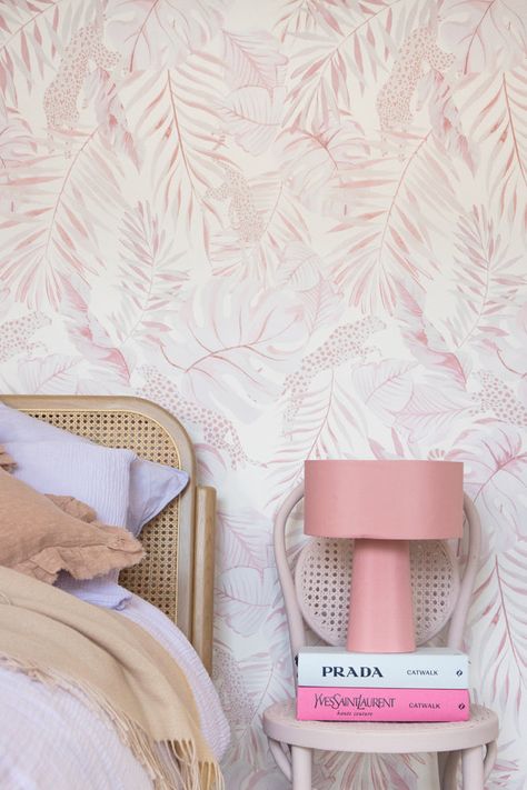 Pink Wallpaper Bedroom, Wallpaper Bedroom Feature Wall, Yvonne Ellen, Tropical Safari, Safari Room, Safari Pattern, Coastal Wallpaper, Safari Wallpaper, Build Furniture