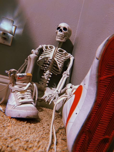 #halloween #skeleton #fall #funny #nike #nikeblazermid #orange #aesthetic #inspiration #trending Fall Funny, Nike Blazers Mid, Aesthetic Inspiration, Orange Aesthetic, Halloween Skeleton, Autumn Aesthetic, Hummel Sneaker, Nike Huarache, Saucony Sneaker