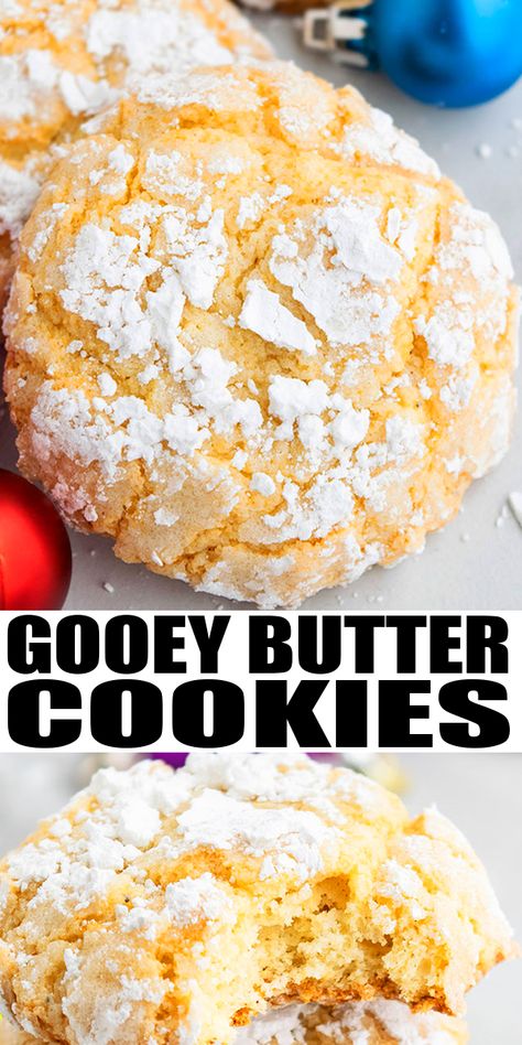 Easy Butter Cookies, Ooey Gooey Butter Cookies, Cookies With Cake Mix, Classic Christmas Cookies, Butter Cake Cookies, Ooey Gooey Butter Cake, Butter Cookies Easy, Quick Cookies Recipes, Gooey Butter Cookies