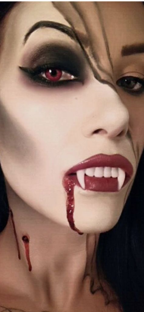 Half Good Half Evil, Vampire Face Paint, Evil Makeup, Vampire Face, Half Evil, Vampire Girl, Vampire Makeup, Female Vampire, Vampire Girls