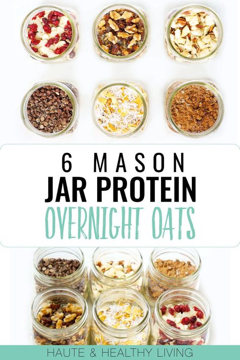 These six Mason Jar Protein Overnight Oats make for the perfect edible gifts! You can also make them for yourself as a quick and easy breakfast or snack. This post includes free printable chalkboard labels included for all six delicious flavors - click to browse! Overnight Oats In Mason Jar, Tasty Overnight Oats In A Jar, Oatmeal Mason Jar Recipes Overnight Oats Healthy Breakfasts, Oatmeal Mason Jar Recipes, Mason Jar Overnight Oats Recipes, Overnight Oats Instant Oatmeal, Mason Jar Overnight Oats, Overnight Oats Mason Jar, Free Printable Chalkboard Labels