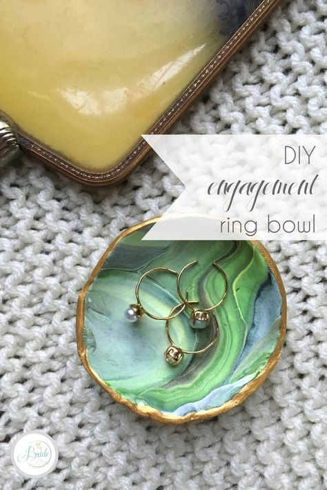 DIY Engagement Ring Bowl - Hill City Bride | Virginia Wedding Blog Diy Engagement Ring, Diy Engagement Gifts, Ring Bowls, Wedding Ring Sets Unique, Gold Acrylic Paint, City Bride, Ring Bowl, Hill City, Wedding Projects