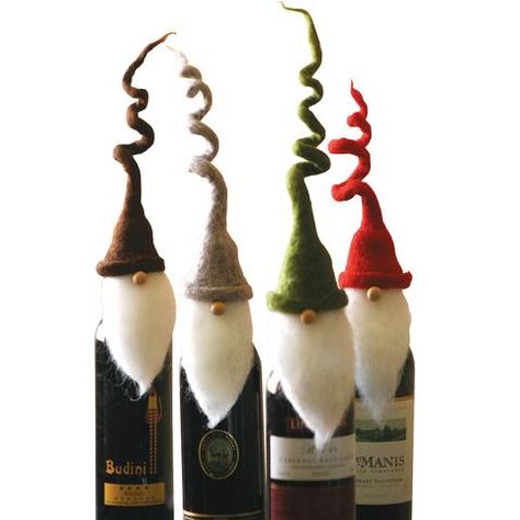 Santa Hat Wine Bottle Toppers - Set of Four Wine Toppers, Santa Wine Bottle, Holiday Wine Gift, Christmas Decor Gifts, Felt Santa, Rustic Christmas Decor, Wine Bottle Topper, Bottle Toppers, Holiday Wine