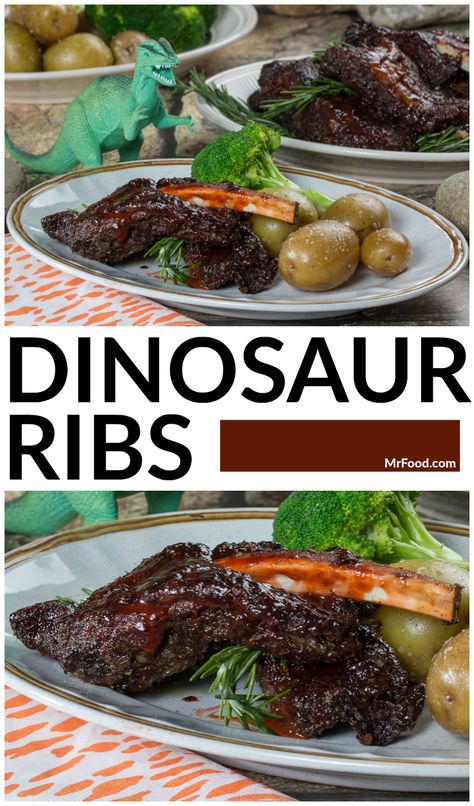 These beefy ribs are dinosaur-sized! Dino Ribs Beef Oven, Dinosaur Ribs Recipe, Dinosaur Bbq, Best Bbq Ribs, Barbecue Ribs Recipe, Sirloin Steak Recipes, Paleo Barbecue Sauce, Ribs In Oven, Sirloin Steak