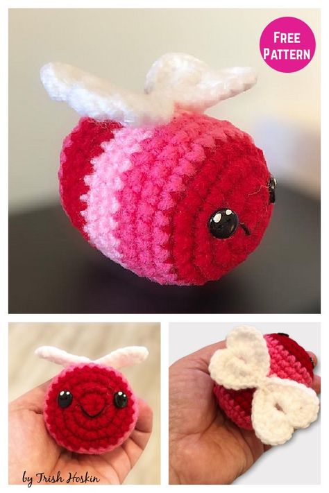 Love Bug Amigurumi Free Crochet Pattern Crochet For Holidays, Crochet Valentine Patterns For Kids, Easy Crochet Valentine Gifts, Small Crochet Valentines Ideas, Love Bug Crochet, Crochet Heart Amigurumi Free Pattern, Small Valentines Crochet Gifts, Valentines Crochet Projects, Crochet Valentines Patterns