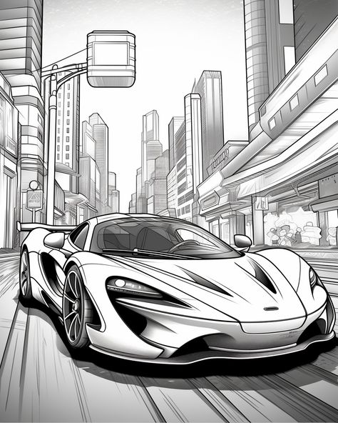 Kuromi Coloring Pages - Cartonionline.com Vehicle Design Drawing, Mclaren Coloring Pages, Mclaren Drawing, Car Art Drawing, Cute Animals Coloring Pages, Car Drawing Easy, Cute Animals Coloring, Back Drawing, Animals Coloring Pages