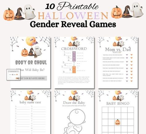 HALLOWEEN Gender Reveal Games Bundle Gender Reveal Party - Etsy Gender Reveal October, Gender Reveal Boy, Reveal Party Games, Halloween Gender Reveal, Gender Reveal Party Games, Gender Reveal Games, Boy Gender Reveal, Girl Games, Gender Party