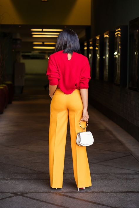 Yellow Colorblock Outfit, Retro Spring Color Block Bottoms, Spring Yellow Color Block Bottoms, Chic Spring Color Block Pants, Summer Color Block Wide-leg Pants, Iris Fashion, Jadore Fashion, Colour Combinations Fashion, Block Color