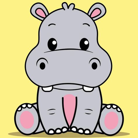 Cute Baby Hippo, Kawaii Hippopotamus Sitting Cartoon Hippo Cute, How To Draw A Hippo Easy, Hippo Drawing Cute, Easy Hippo Drawing, Cartoon Hippo Drawing, Baby Hippo Drawing, Hippo Drawing Simple, Hippo Doodle, Cute Hippo Drawing