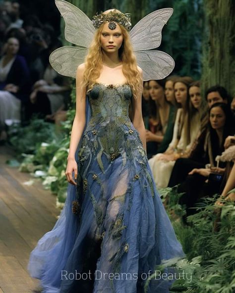 Corseted Ball Gown, Haute Couture Spring 2024, Fae Ball Aesthetic, Dark Fae Dress, Enchanted Forest Dresses, Nymph Outfits, Dress Inspired By Nature, Fae Style, Fae Ball