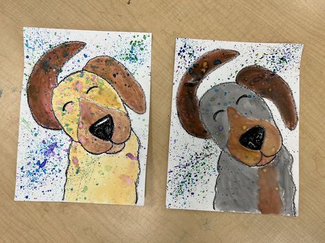 Watercolor dog paintings. Splatter paint. Shaking Dog, Dog Art Projects, Steam Art, Art Exploration, Elementary Lessons, Summer Art Projects, Animal Art Projects, Kindergarten Art Projects, 4 Grade