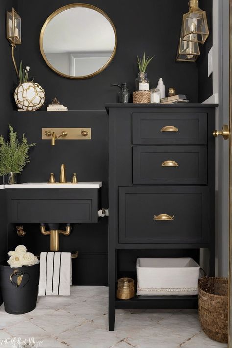 CabinetMakeover, BestBlackPaint, 2024Trends, HomeDecor Diy Black Bathroom Vanity, Black Paint Colors For Cabinets, Black Bathroom Cabinets Painted, Top Black Paint Colors, Paint Colors For Cabinets, Black Paint Colors, Black Cabinets Bathroom, Light Oak Floors, Unfinished Cabinets