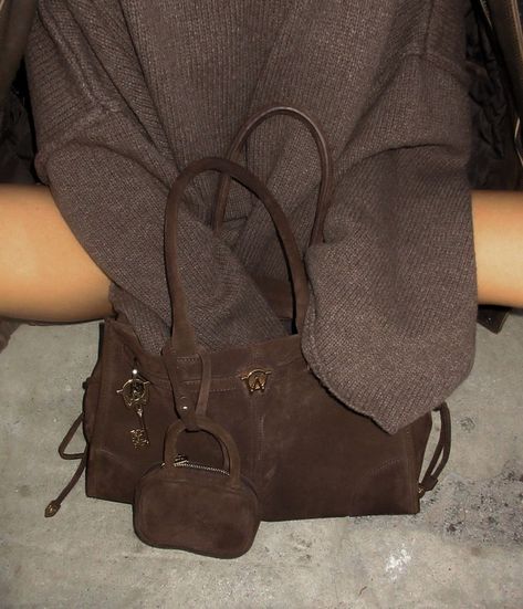 Suede Bag Aesthetic, Mocha Brown Aesthetic, Suede Bag Outfit, Brown Suede Bag, Paid Partnership, Aesthetic Brown, Suede Bag, Classy Aesthetic, Brown Bag