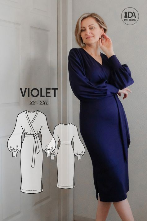 Sewing Patterns For Dresses, Patterns For Dresses, Stylish Sewing Patterns, Sewing Dresses For Women, Indie Patterns, Wrap Dress Sewing Patterns, Evening Dress Patterns, Violet Dress, Velvet Dress Long