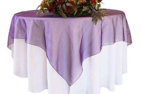 72x72 Seamless Square Organza Table Overlays (41 colors) Purple Table Cloth, Fantasy Table, Lavender Party, Overlay Ideas, Cover Overlay, Chevron Table Runners, Sage And Lavender, Folding Chair Covers, Banquet Chair Covers