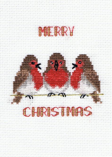 Snow Christmas Cards, Cross Stitch Christmas Cards, Crochet Ribbon, Bothy Threads, Banner Ideas, Cross Stitch Christmas, Ribbon Christmas, Small Cross Stitch, Cross Stitch Bird