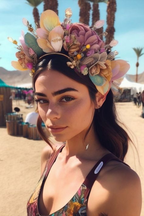 Garden Party Headpiece, Flower Crown Festival, Diy Festival Headpiece, Coachella Headpiece, Flower Festival Outfit, Rave Headpiece, Diy Festival Clothes, Diy Festival Outfit, Fantasy Headpieces