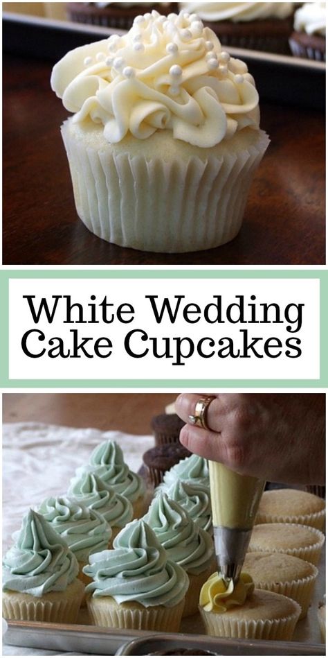 White Wedding Cake Cupcakes recipe from RecipeGirl.com #wedding #cupcakes #recipe #RecipeGirl Wedding Cake Cupcakes Recipe, White Wedding Cake Cupcakes, Mm Cupcakes, Wedding Cupcake Recipes, White Cupcake Recipes, Wedding Cake Cupcakes, Fruit Cupcakes, Cupcakes Recipes, White Cupcakes