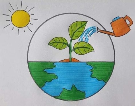 Swachh Bharat Drawing Ideas, Save Environment Poster Drawing, Environment Drawing Ideas, Save Water Drawing, Beautiful Easy Drawings, Save Earth Drawing, Scenery Drawing For Kids, Abstract Art Projects, Earth Drawings