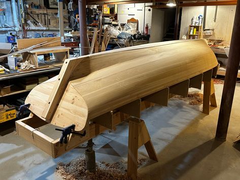 Planking the Hull with Cedar Strips Cedar Strip Boat, Shelter Island, Pocket Hole Screws, Pocket Hole, Red Cedar, Wood Working, Woodworking Plans, I Decided, Boats