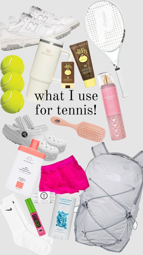 what I use for tennis! 🎾🛍️ What To Keep In Your Tennis Bag, What To Put In Your Tennis Bag, Tennis Coach Outfit, What To Put In Tennis Bag, Tennis Must Haves, Cute Tennis Outfit Aesthetic, Tennis Inspired Outfit, Tennis Player Aesthetic, Tennis Bag Essentials