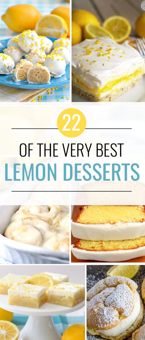 Lemon Desserts are so good! I love the combo of sweet and tangy. Yum! #lemondesserts #lemon #lemonbars #food #recipes #baking #desserts #yummy #yummyfood Best Lemon Desserts, Delicious Lemon Desserts, Lemon Lush Dessert, Lemon Macaroons, Lemon Desserts Easy, Lemon Treats, Lemon Cheesecake Bars, Lemon Sugar Cookies, Lemon Dessert Recipes