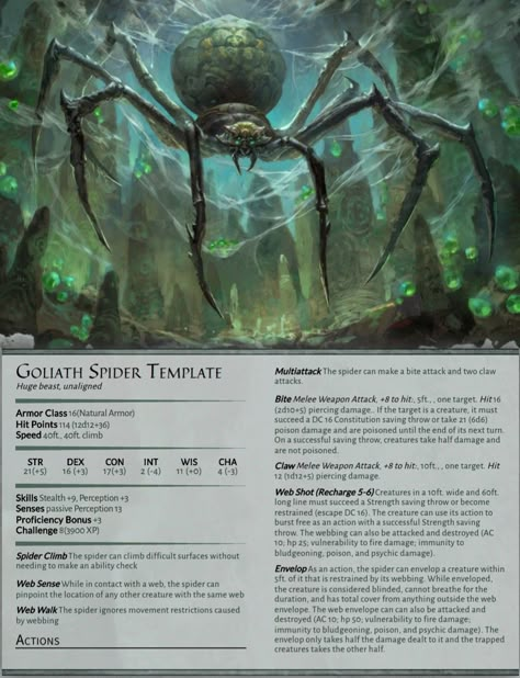 Dnd Monsters Stats, Dnd Spider Monster, Dnd Spider, Dnd Creatures, Dungeons And Dragons Rules, Dnd Monster, Dnd Druid, Monster Manual, Dnd Stats