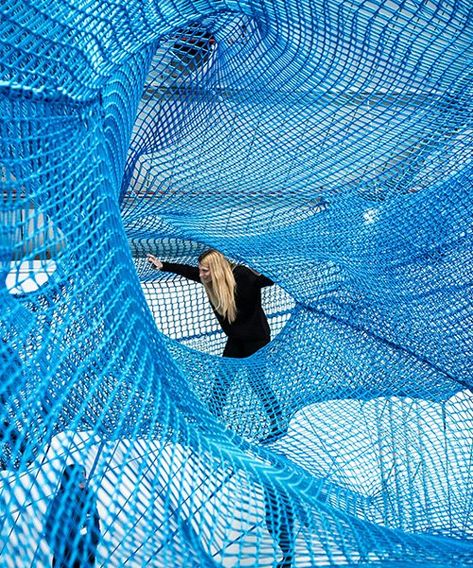 numen/for use constructs adult playground of woven blue tunnels in london car park Installation Art Ideas, Modern Installation, Adult Playground, Blue Zone, Playground Design, Installation Design, Outdoor Playground, Anya Hindmarch, Design Milk