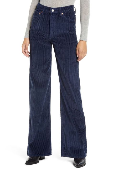 Wide Leg Corduroy Pants, Corduroy Pants Outfit, Pants Nordstrom, Levi's Ribcage, Solo Costume, Sleeveless Sweater Dress, Levis Pants, Blue Corduroy, All Black Looks