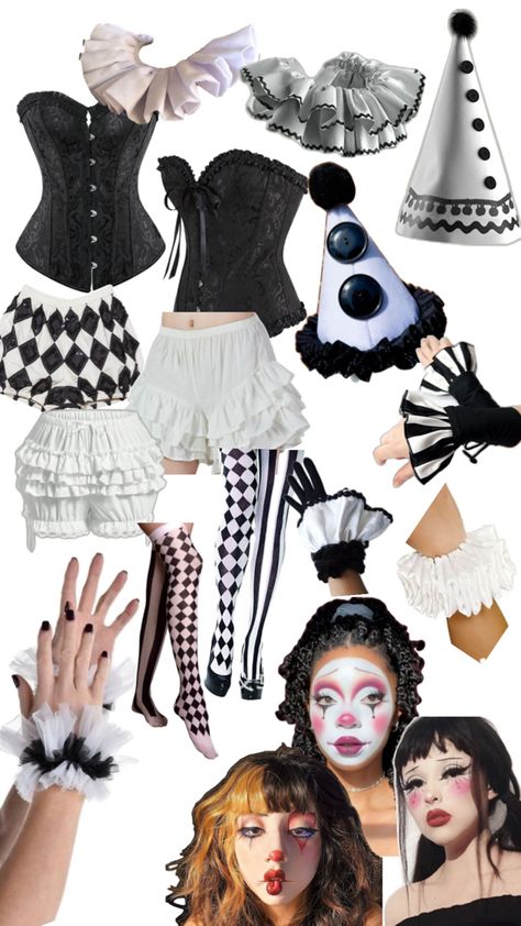 Clown Halloween Costume, Black And White Clown, Clown Costume Women, Girly Goth, Clown Halloween Costumes, Pierrot Clown, Clown Clothes, Clown Party, Clown Halloween