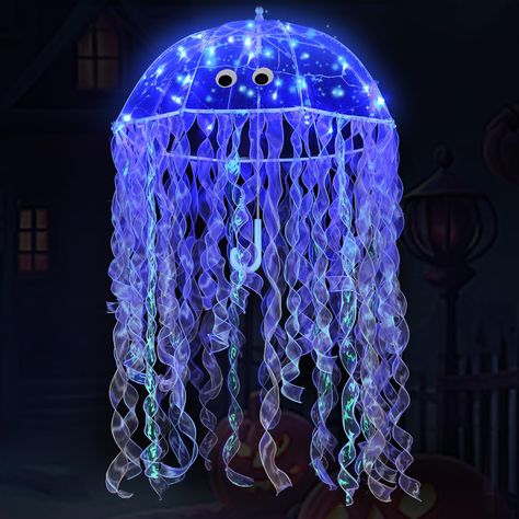 PRICES MAY VARY. Package Include: our light up jellyfish umbrella costume, just like a treasure box, includes the primary umbrella, 6 rolls of multicolored ribbons for decoration, a pair of 5 cm self adhesive eyes for some creative fun, and a luminous light string for added gloss; Unleash your creativity and make your personalized Halloween statement with us Halloween Delight: fully immerse yourself in the festive holiday spirit with our jellyfish umbrella costume; Laced with a 3 cm long light s Light Up Jellyfish, Halloween Jellyfish, Jellyfish Umbrella, Umbrella Costume, Jellyfish Party, Diy Jellyfish Decoration, Umbrella Jellyfish, Jellyfish Halloween, Halloween Costume Game