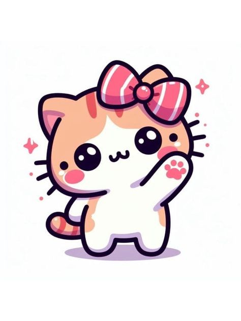 Kawaii Bow Drawing, Cute Animal Drawings Kawaii Anime Art, Cute Kawaii Cat Drawings, How To Draw Chibi Animals, Kawaii Animals Drawings, Adorable Drawings Kawaii, Simple Kawaii Drawings, Cute Kawaii Animals Drawing, Kawaii Animal Drawings