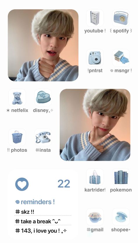 Seungmin Homescreen, Skz Seungmin Aesthetic, Straykids Homescreen, Samsung Themes, Skz Seungmin, Random Tips, Seungmin Straykids, Aesthetic Homescreen, Light Blue Aesthetic