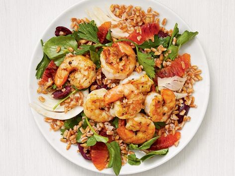 Farro-Citrus Salad with Shrimp Recipe | Food Network Kitchen | Food Network Shrimp Salad Recipe, Salad With Shrimp, Farro Recipes, Jeff Mauro, The Kitchen Food Network, Parsley Salad, Country Boil, Shrimp Salad Recipes, Weeknight Recipes