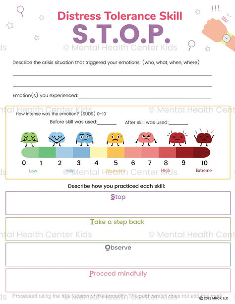 DBT Stop Skill Worksheet for Kids and Teens Stop Dbt Skill, Stop Skill Dbt, Dbt Skills Worksheets For Teens, Stop Dbt, Dbt For Kids, Dbt Worksheet Activities, Social Skills Worksheets, Dbt Skills Worksheets, Mindfulness Worksheets