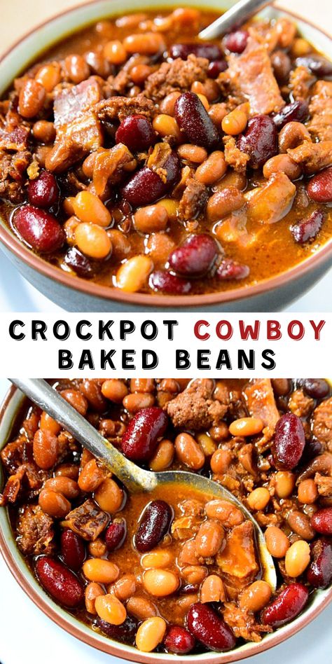 Hobo Beans, Cowboy Baked Beans Recipe, Baked Beans Recipe Crockpot, Crockpot Baked Beans, Pulse Recipes, Cowboy Recipes, Spark Recipes, Beans Recipe Crockpot, Cowboy Baked Beans